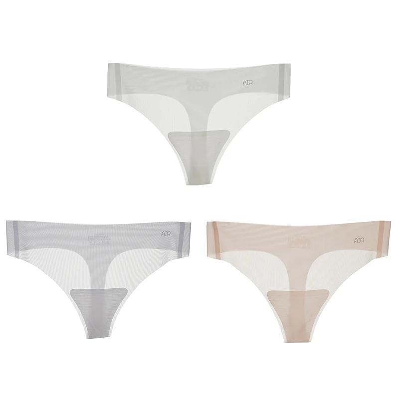 3Pcs Transparent Thong Panties Women Ultra-thin Sense Sexy Female Seamless Low-rise Solid Color T-pants Quick Drying Underwear