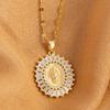 Oval round plaque inlaid with zircon religious pendant for women's party stainless steel Virgin Mary jewelry gift necklace