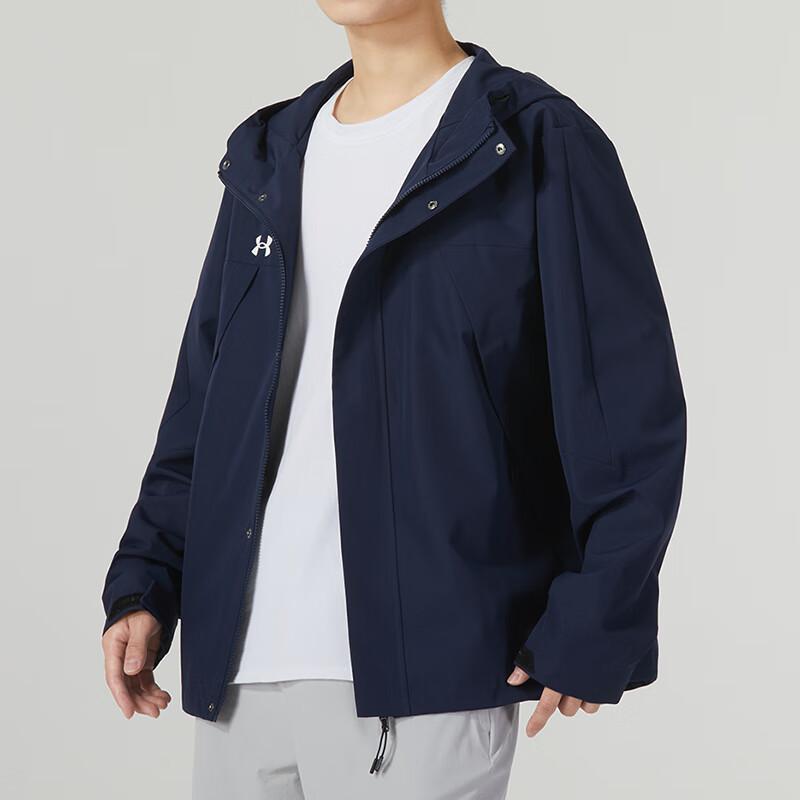 Under Armour Solid Logo Outdoor Training Running Fitness Woven Hooded Jacket Men jackets Blue 23600401-409