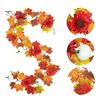 Holiday Gifts for Family Artificial Fall Maple Leaf Wreath, Autumn Vine with Pine Cones Pumpkins, Reusable Realistic Orange Red Leaves Hanging