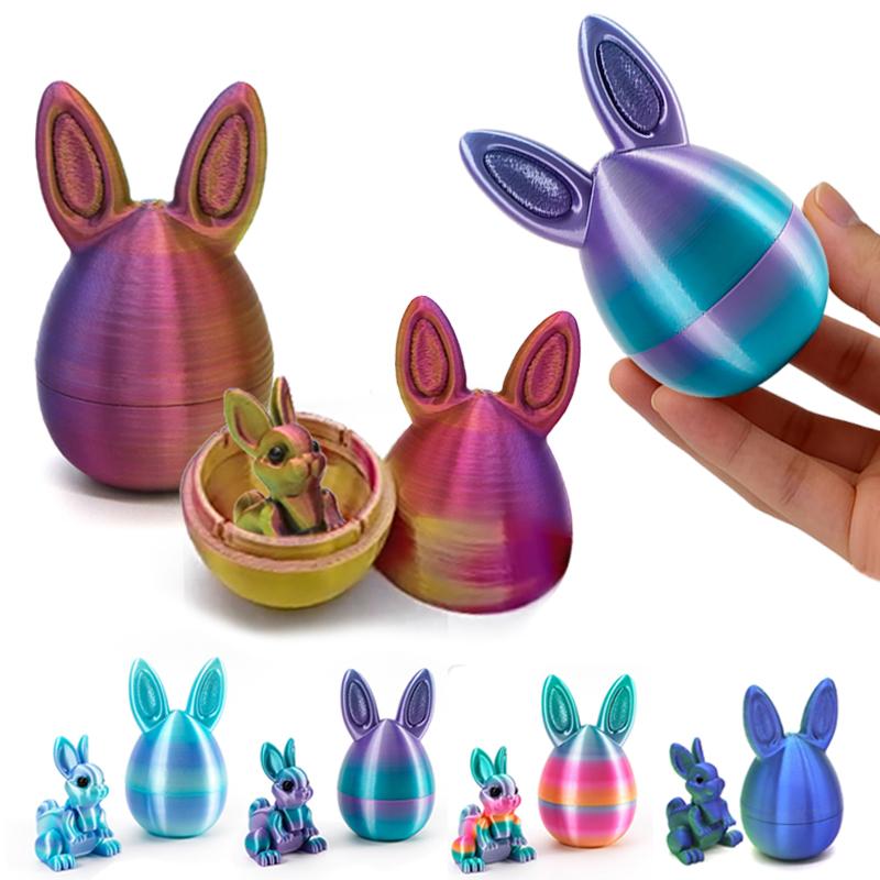 Model 2pc/Set 3D Printed Cute Bunny Eggs Ornament Animal Easter Rabbit Home Desktop Ornament Happy Easter Party for Kids Gift