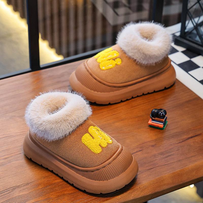 New children s cotton snow boots, winter soft-soled, non-slip, fleece-lined, thickened, home-warm, thick-soled snow boots 24/25Inner Length15cm коричневый