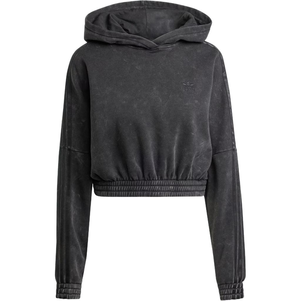 Adidas Originals Washed Out Crop Oversized Hoodie With Brand Logo Women Hoodies Black IW5573