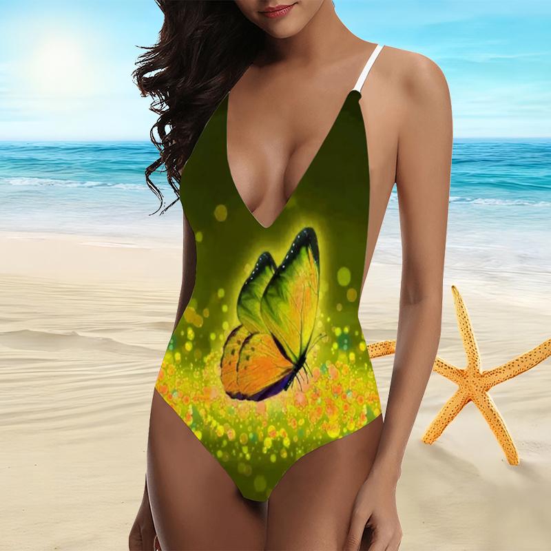 

Хит продаж и популярный женский модный топ-камезоль с принтом бабочки и купальник с открытой спиной XXXXXL жёлтый