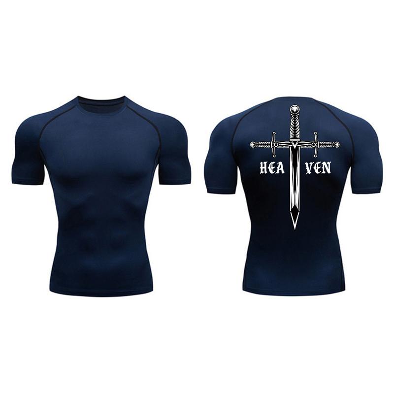 

Cross Print Compression Shirts for Men Stretchy Quick Dry Athletic Tees Tshirt Tops Gym Workout Running Undershirts Baselayers S
