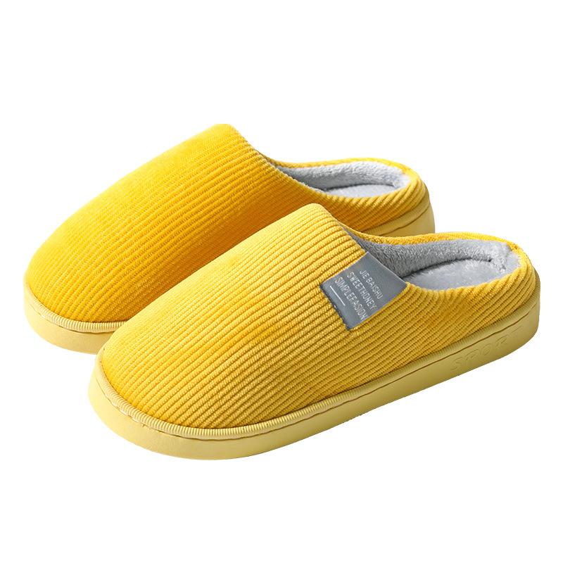 Classic side label corduroy cotton slippers couple solid color home indoor slippers simple home women's slippers