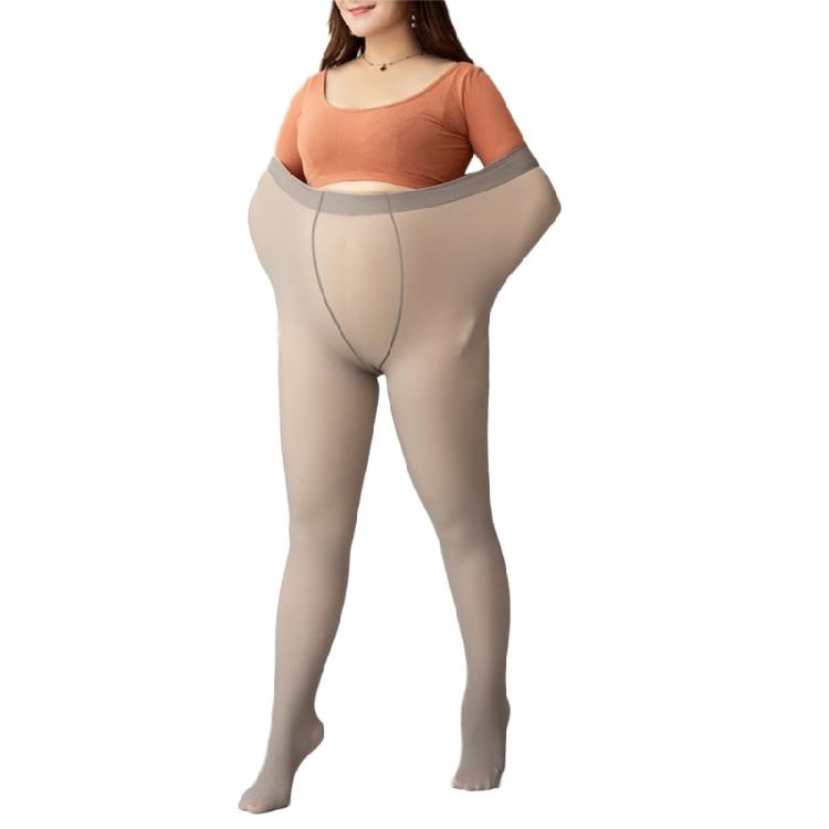 Women Thin Fleece Lined Tights Large Size Faux Translucent High Waist Pantyhose