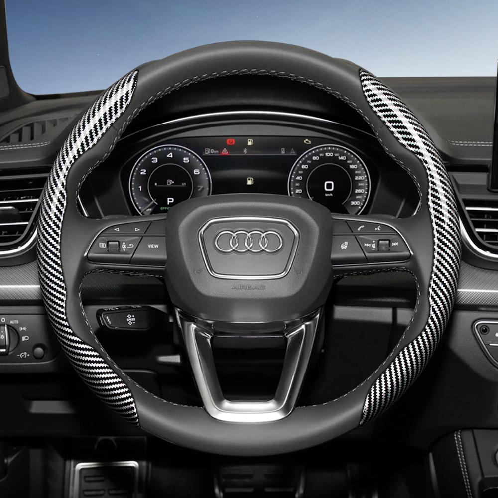 Suitable for 4HGVI Carbon Fiber Texture Steering Wheel Cover with Segmented Quick-Release Design, Durable, for Models Such as Q5 Q3 A4 A6 Q7