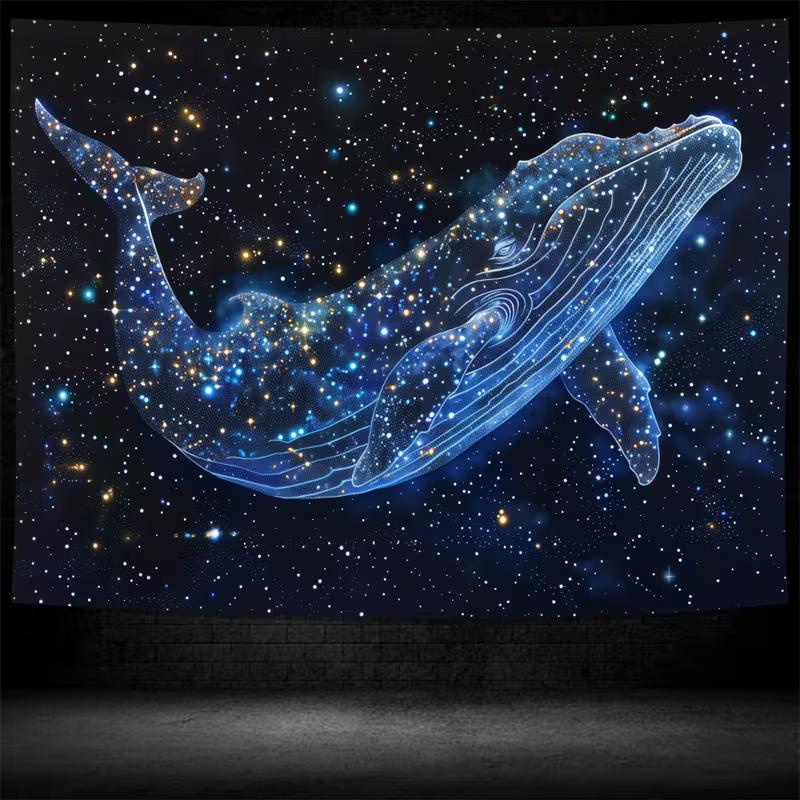 2D Aesthetic Galaxy Whale Tapestry Cosmic Constellation Wall Decor Cloth for Home & Bedroom