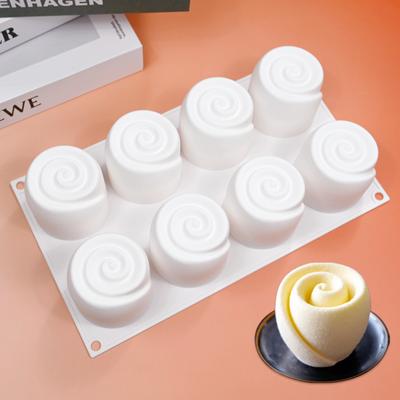 8 Hole Simple 3D Rose Chocolate Baking Mould Flower Jelly Candy Biscuit Silicone Ice Tray Valentine's Day Anniversary Cake Decor
