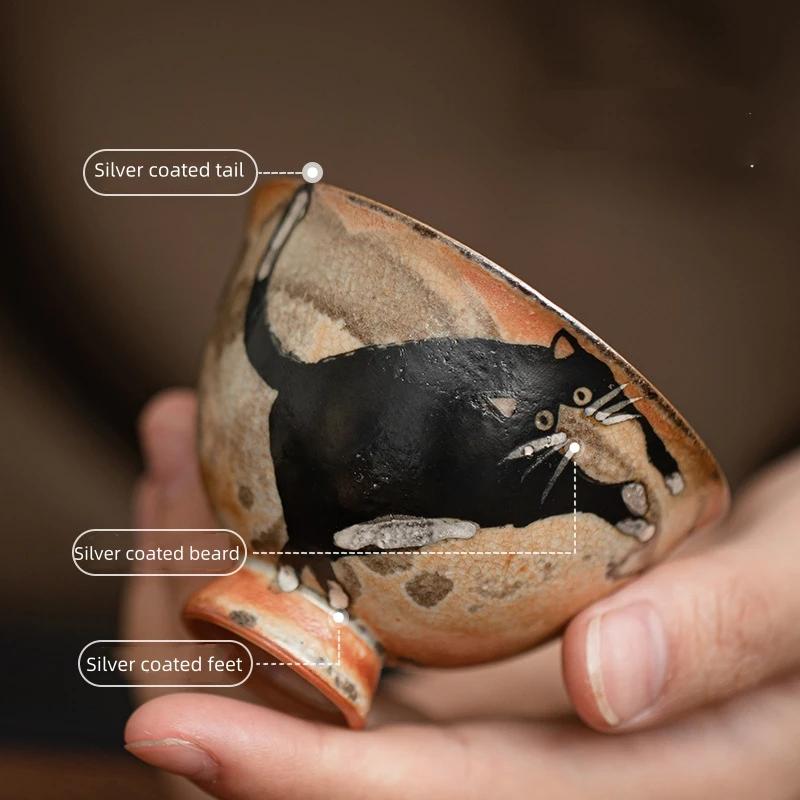 Handmade Japanese Vintage Ceramic Kiln Change Wild Cat Tea Cup Small Kung Fu Master Single Cup For Tea Ceremony Daily Use Lovers