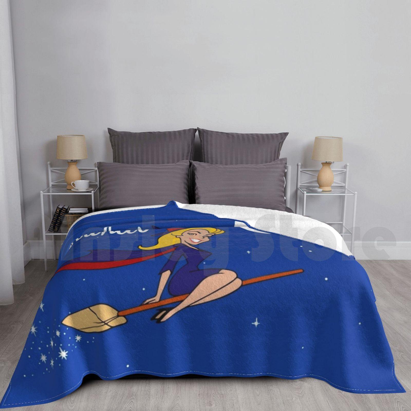 Bewitched 60s Retro Blanket For Sofa Bed Travel Cartoon Bewitched Endora Darrin Montgomery Witch Witches Screen Size: 75*100cm, Weight: 230 GSM