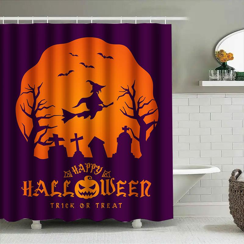 

1Pchalloween Bat Shower Curtain Spooky Gothic Decor Trick Or Treat Curtain For Bathroom Kids Room W60H190(CM)-1 Pcs