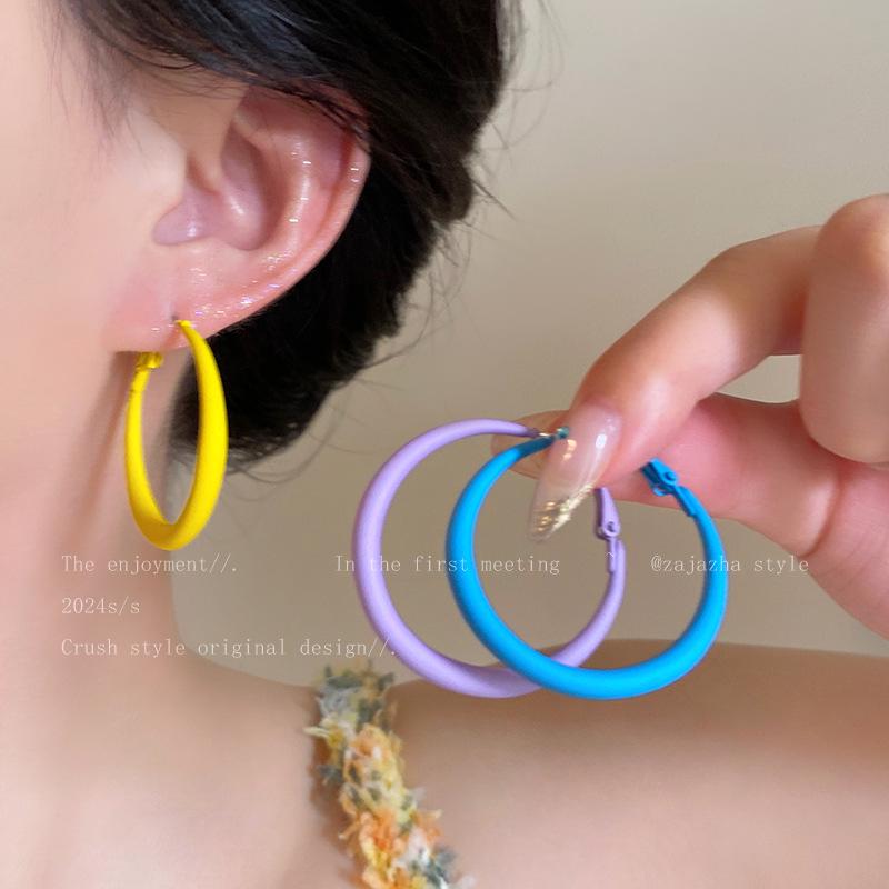 Korean Candy Color Purple Circle Earrings: Exaggerated Fashion Hoops for Women
