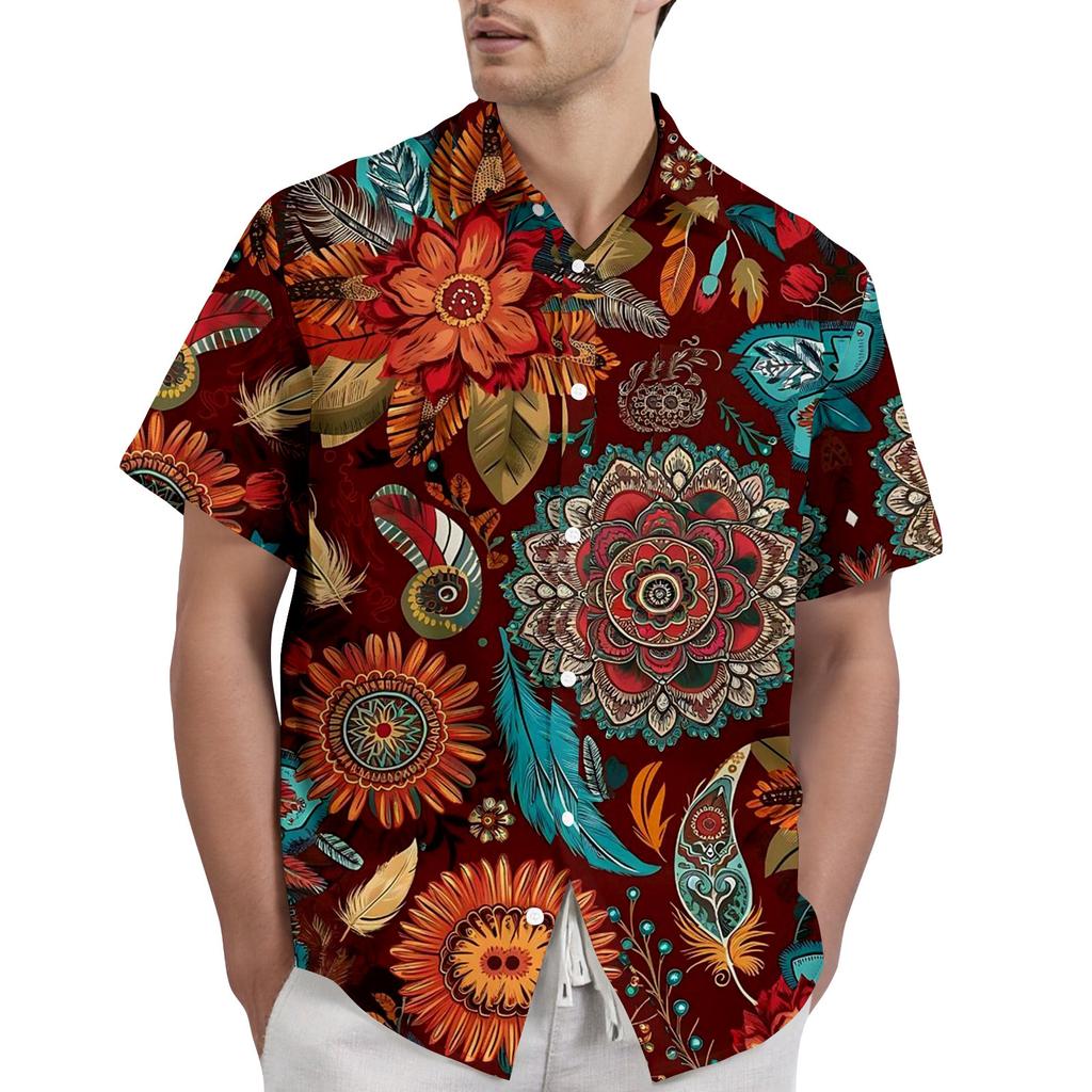 Retro Bohemian Print - Men's Casual Short Sleeved Shirt