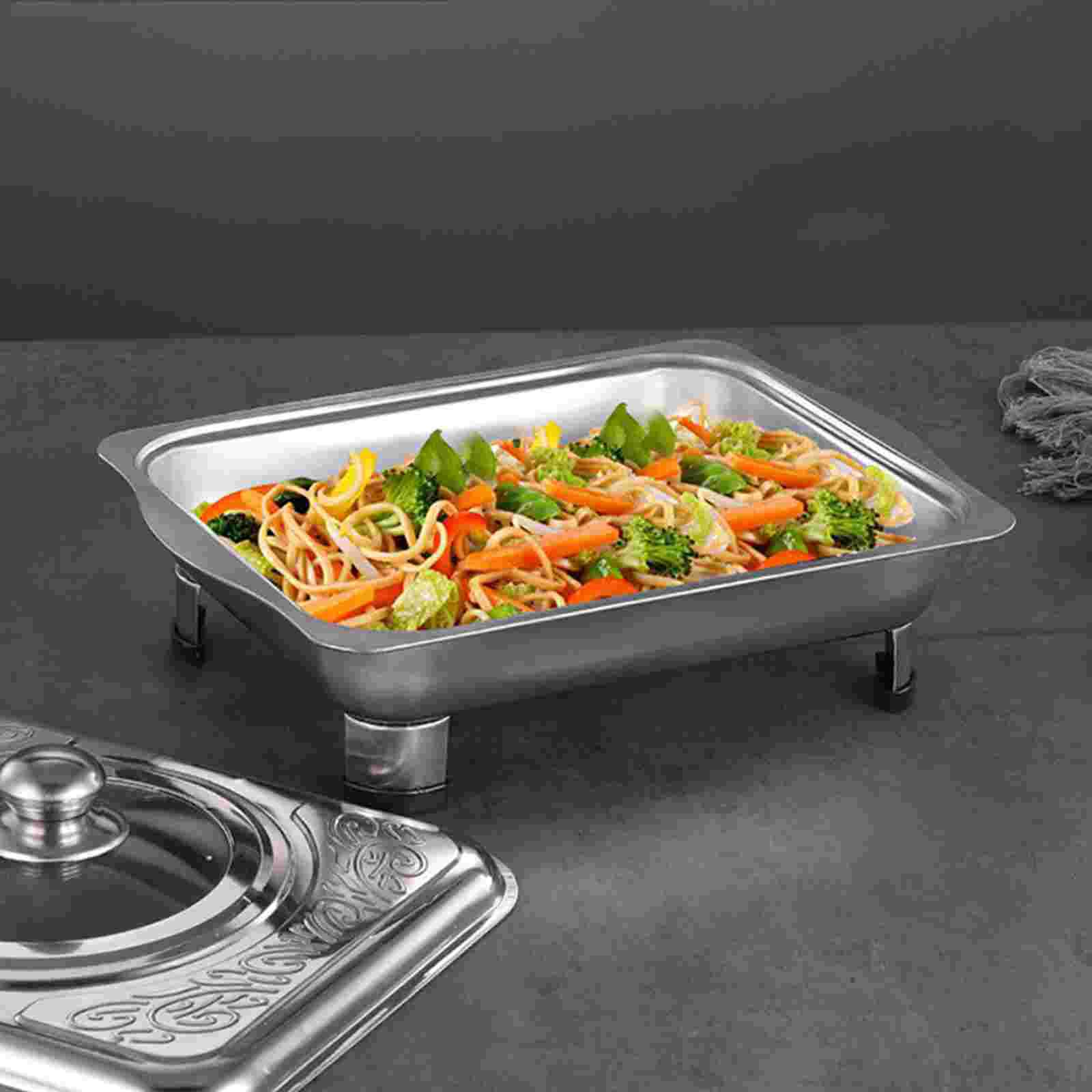 

Long Rectangle Plate Stainless Steel Buffet Tray Chafing Dish Four Leg Catering Server Dinnerware Sets Kitchen Dining Bar