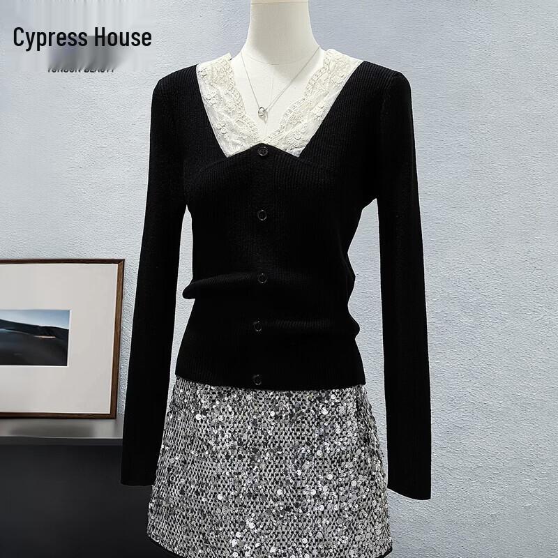 Elegant Colorblock V-Neck Slim Long-Sleeve Top One Size