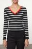 Women's Elegance Style Sweater Black Crop Striped V-Neck Knitwear Sweater