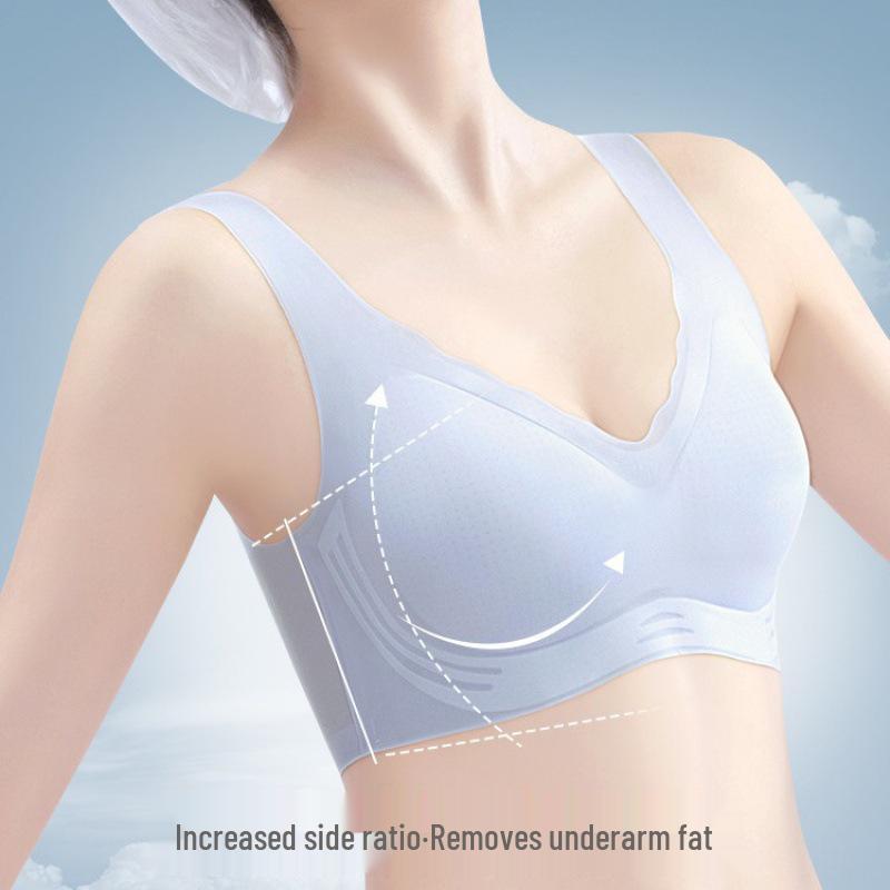 Women's Seamless Ice Silk Bra - Small Bust Support, U-Back Design, Thin Straps, Wireless, Summer Cooling.