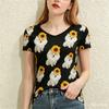 Cute Animal Printed Women's T-Shirts Fashion V-neck Short Sleeve Tees Casual Loose Comfortable Tops Summer Trend Female Clothing