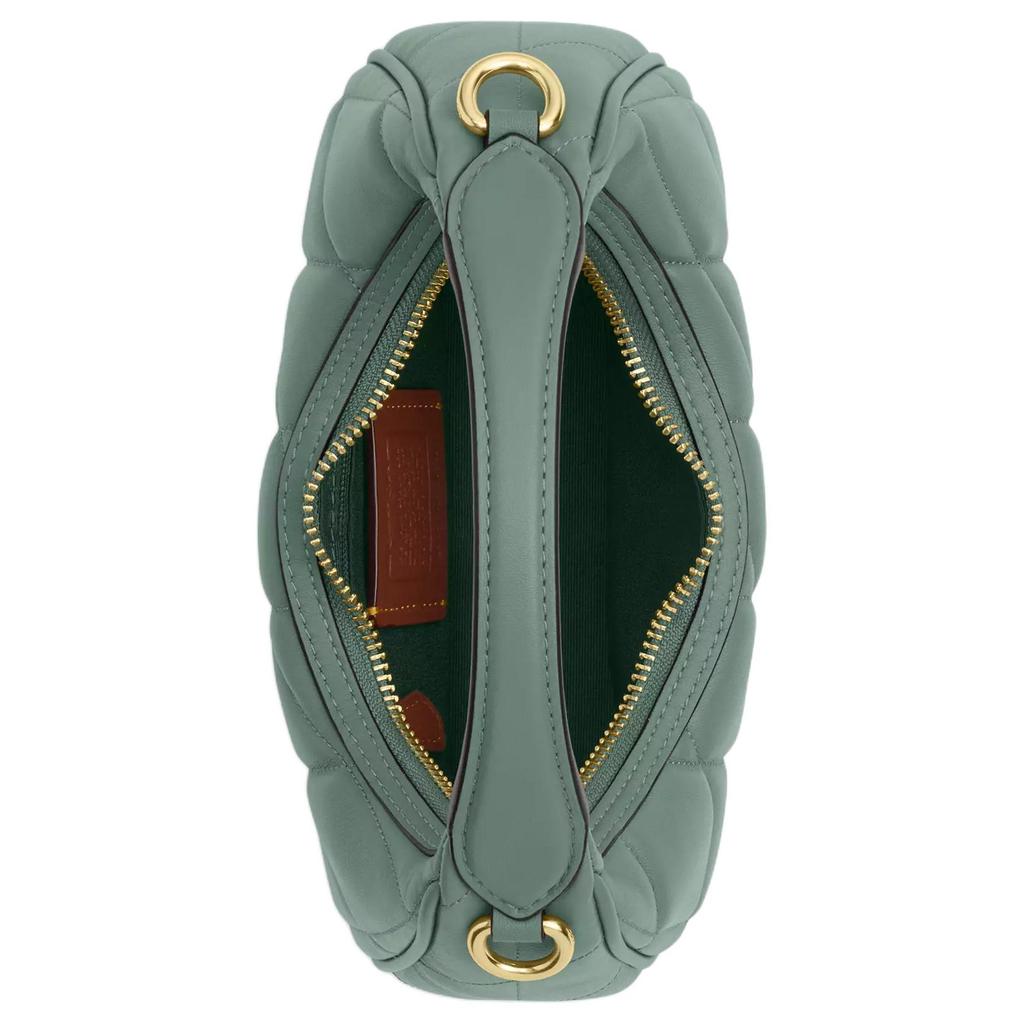 Coach Carmen 20 Metal Logo Diamond Pattern Napa Leather Shoulder Tote Bag Small Women Handbags Green CY710-IMO4Q