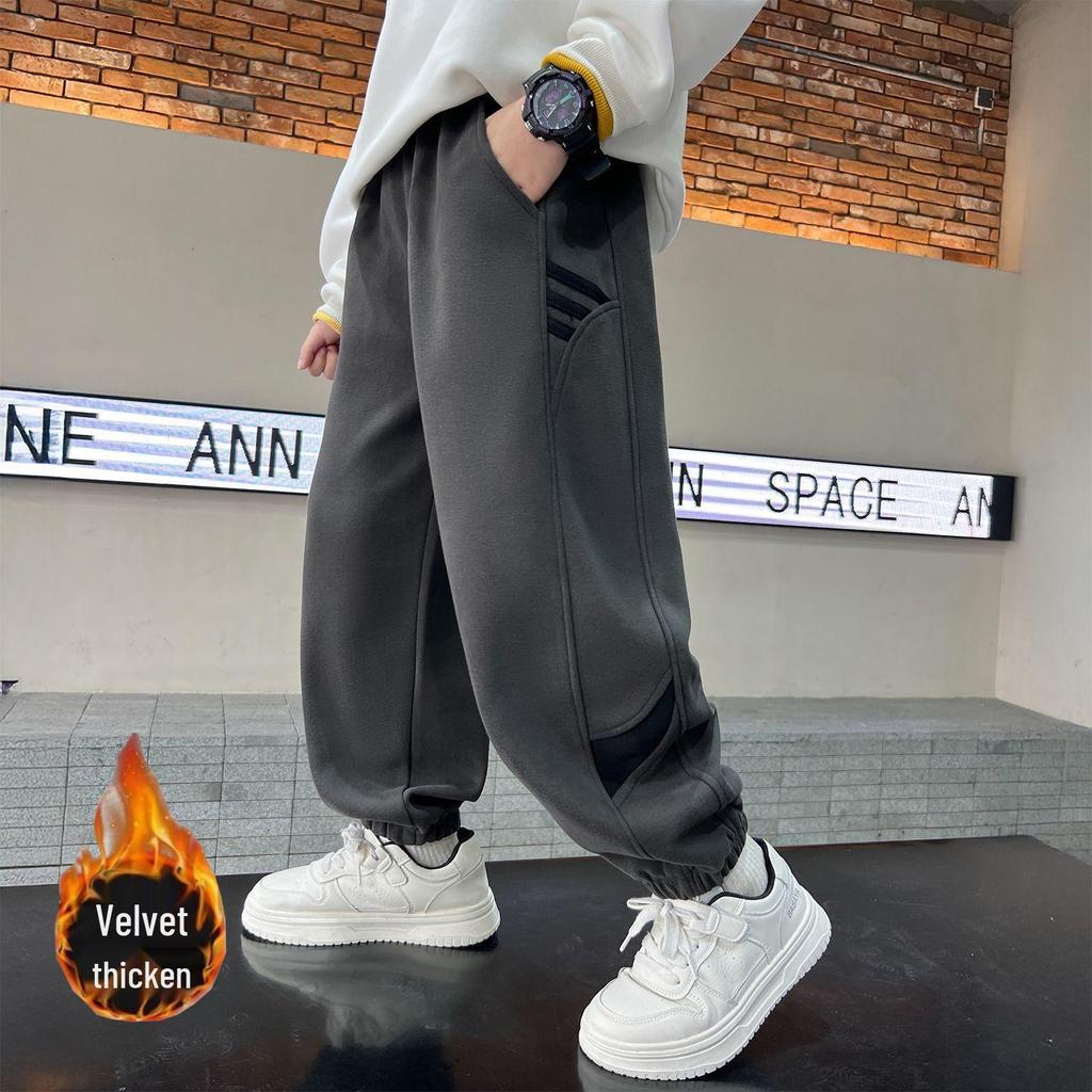 Chlapecké zimní sportovní kalhoty Plus Velvet 2025: Trendy tepláky pro střední až velké chlapce - nový podzimní/zimní styl