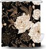 Torich Black Gold Floral Shower Curtain, Boho Dark Roses Leaves Botanical Aesthetic Flower Shower Curtain For Bathroom With Hook