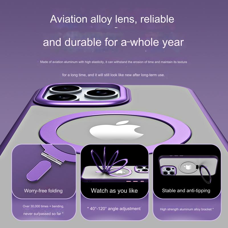 Premium Armor Clear Case For iPhone 16 Pro Max Plus Strong Magnetic Metal Ring Hidden Stand For Magsafe Wireless Charger Mount
