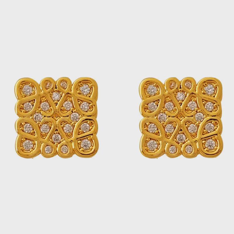 Copper-Plated Gold European & American Palace-Style Double-Sided Earrings with Hollow Zircon Design (1960)