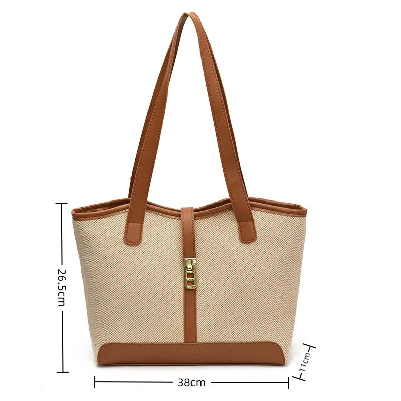 Contrast Canvas Bag Casual Versatile Shoulder Handbag Bucket Bag Large Capacity Tote Bag