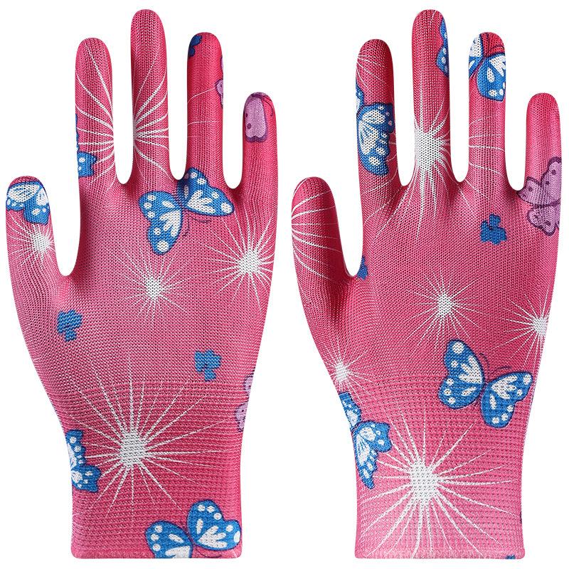 Nylon Labor Gloves Non-Slip Work Gloves Palm-Coated Gardening Gloves Planting Yard Cleaning Palm