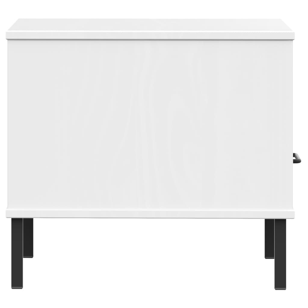 OSLO Nightstand with Metal Legs White Solid Pine Wood