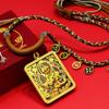 Yellow Jambhala Tibetan Thangka Gold Pendant Necklace with Fashionable Rope for Attracting Wealth