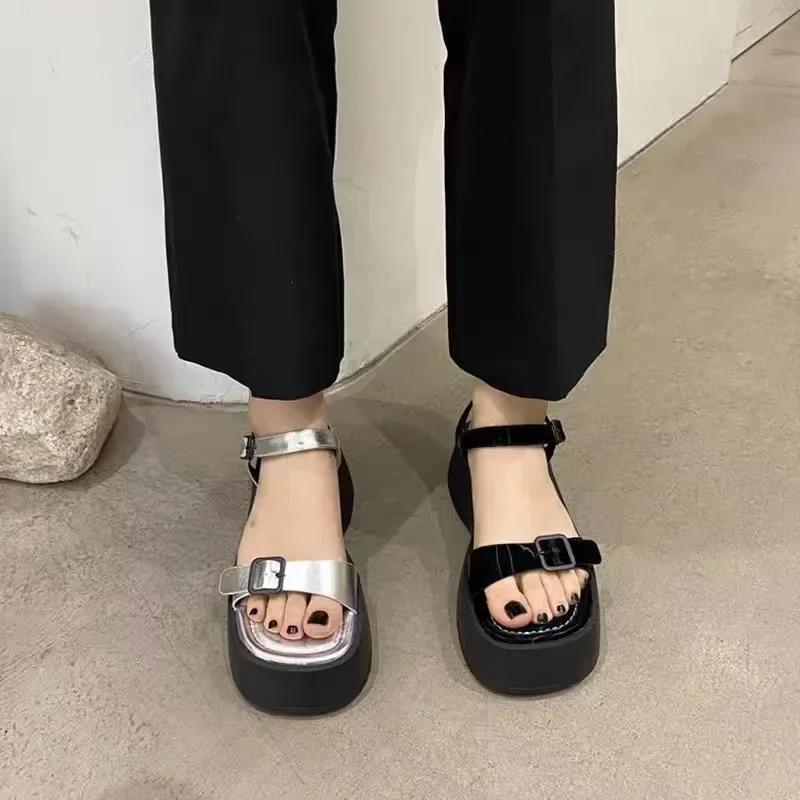 Summer Gladiator Women Sandals  Fashion Elegant Narrow Band Platform Flats Shoes Ladies Casual Outdoor Beach Sandalias 35-40