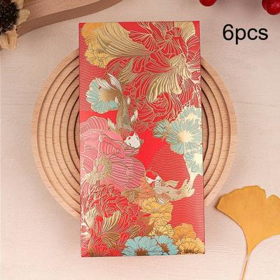 6pcs Creative Paper Thank You Cards Vibrant Floral Golden Accents Lucky Money Bags Greeting Cards Wedding Birthday
