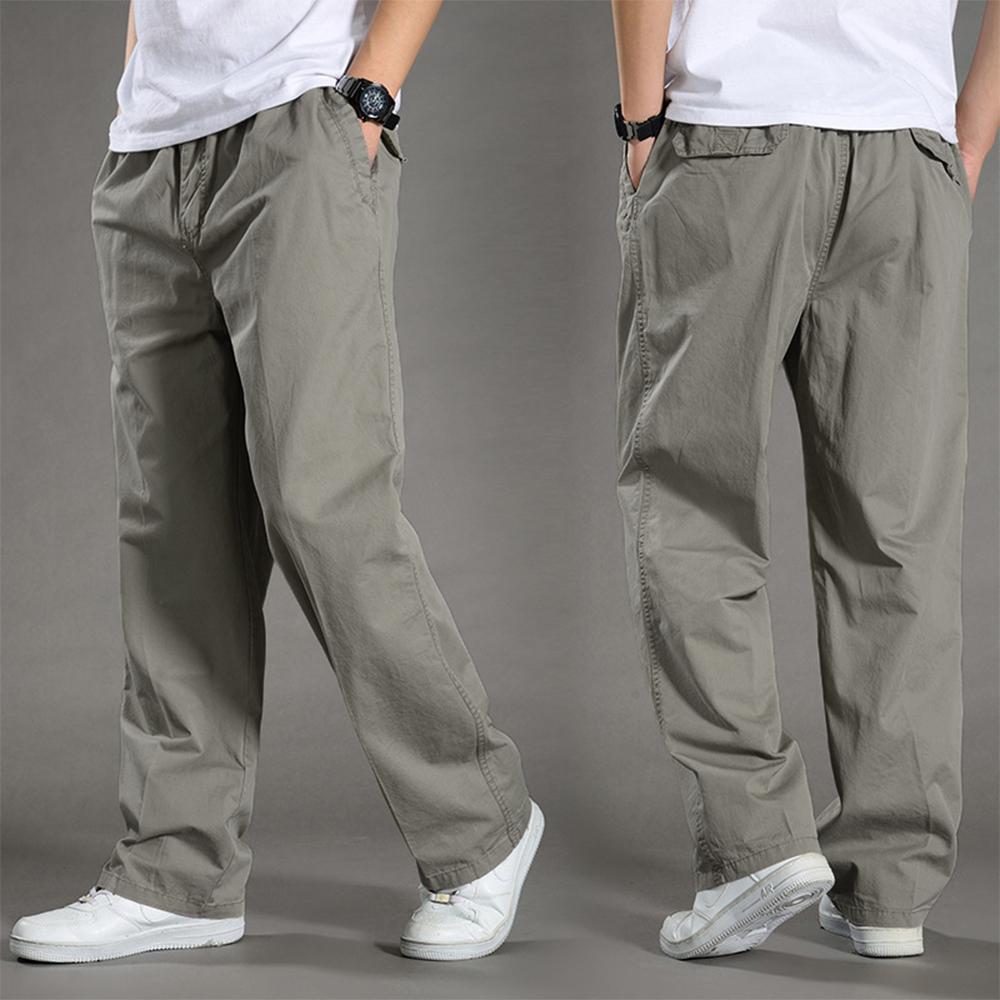 Spring Autumn Thin Men's Casual Pants Work Pants Large Size Loose Men's Long Cargo Pants Elastic Waist Lightweight