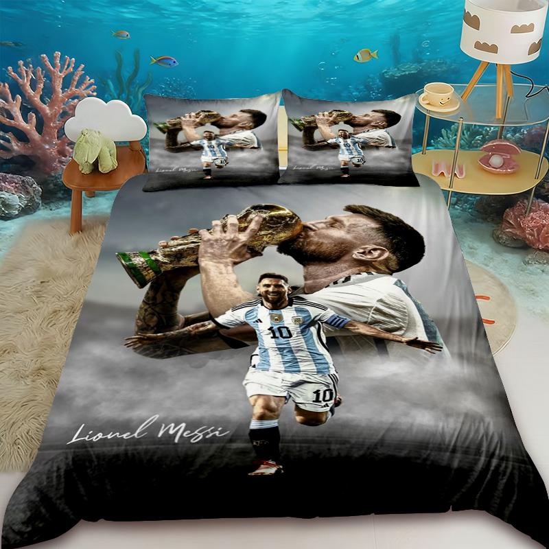 Duvet Cover Fashion Football Messi Printing Bedding Set Duvet Cover Comforter Bed Youth Kids Girl Boys Luxury Birthday Gift