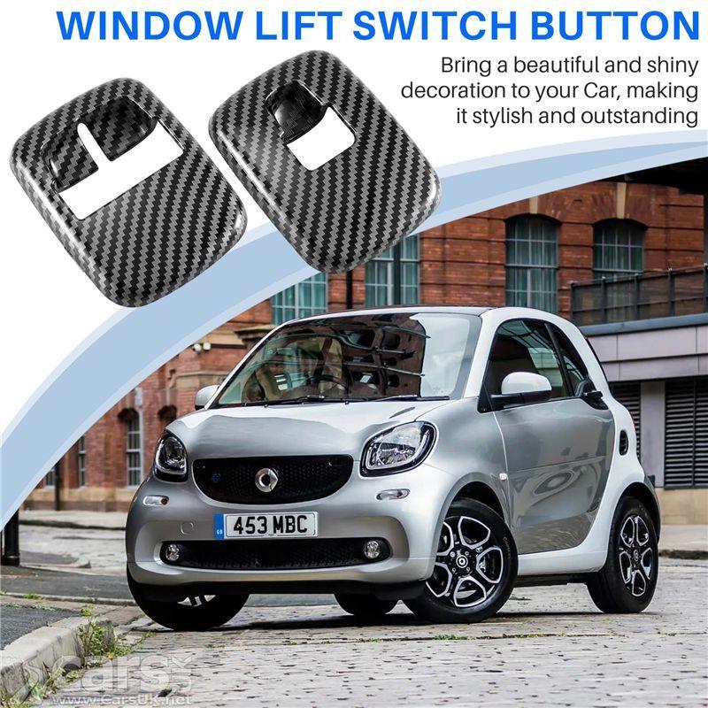 Odolný-2 ks Auto Uhlíkové Vlákno Tlačítko Spínače Zvedání Okna Kryt Lišta Samolepka Pro Benz Smart 453 Fortwo Forfour 2015+ Příslušenství
