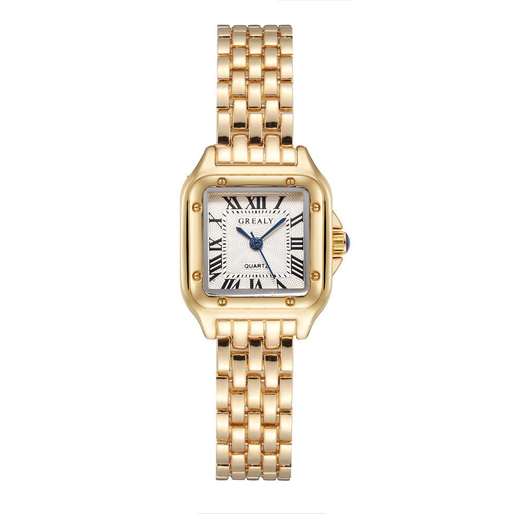 Elegant Women's Gold Square Watch with Silver Stainless Steel Band - Perfect Gift for Students