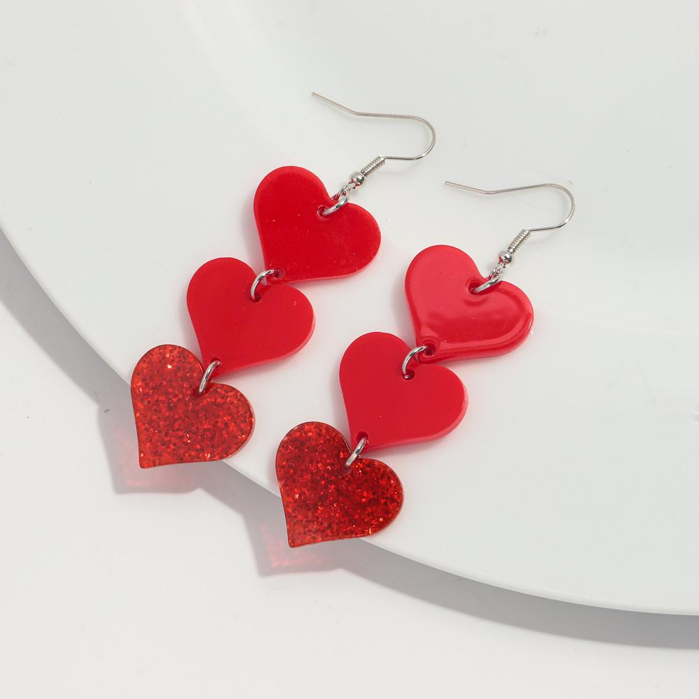 Pink Love Heart Acrylic Drop Earrings for Women Mirrored Peach Hearts Spliced Long Earring Fashion Jewelry Valentine's Day Gifts