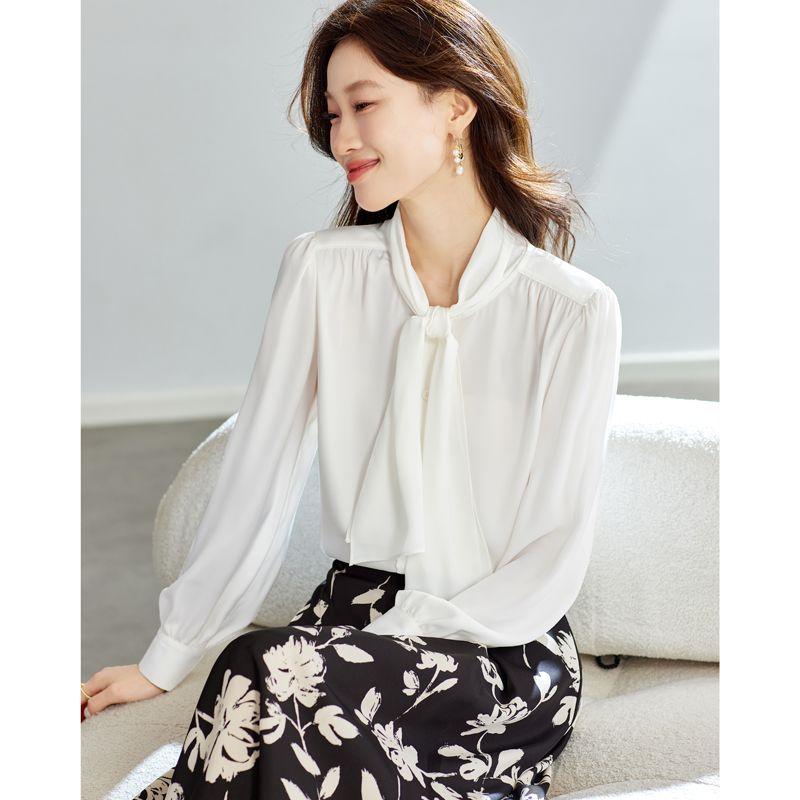 

Silk Shirt Women s Autumn 2025 New Arrival Fancy Accessible Luxury Western Style Youthful-Looking Fashion French Mulberry Silk Shirt Pearl White XL