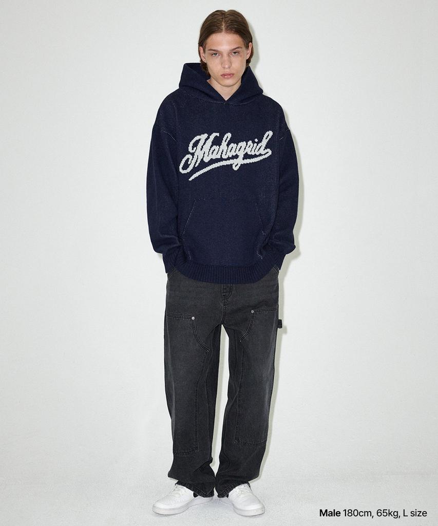 MAHAGRID Script Logo Knit Hoodie Navy(Mg2Efmk640A)
