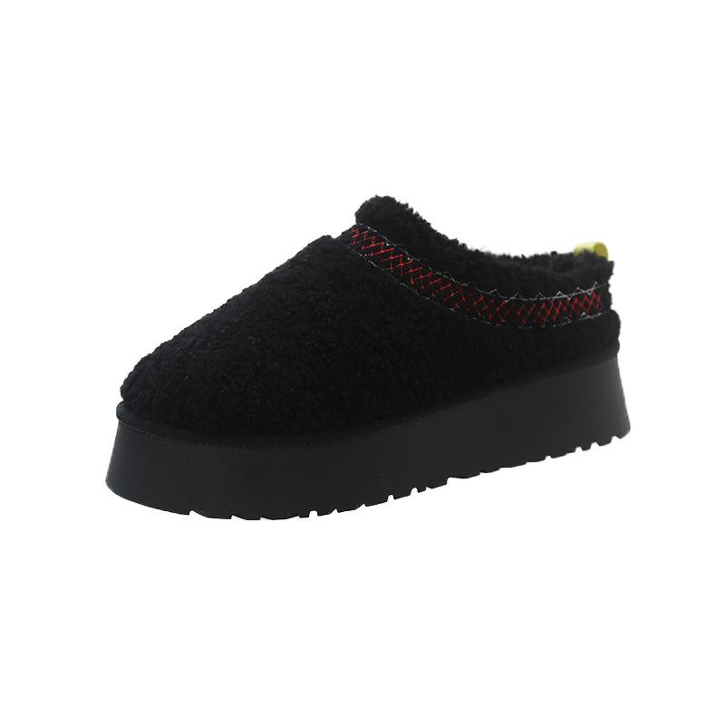 Lockige Oberseite Damen Plüschfutter- Weiche Elastische Muffinsohle Hausschuhe Hausschuhe Zuhause Outdoor Hausschuhe Verdickt Warm Leicht Bequeme Schuhe