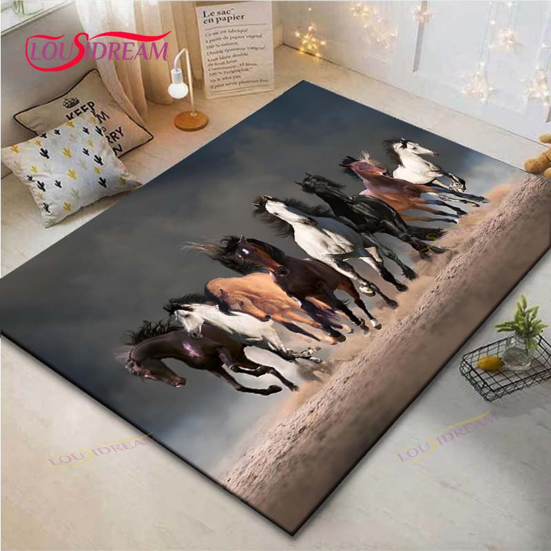 Hot Fashion Classical Galloping Horses Printed Carpet Outdoor Rug Area Rug Non-slip Carpet Bedroom Decor Carpet for Room Gift