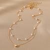 Vintage Pearl Choker Necklaces For Women Fashion Double Layer Chain Small Love Heart Pendant Necklace Jewelry Gift