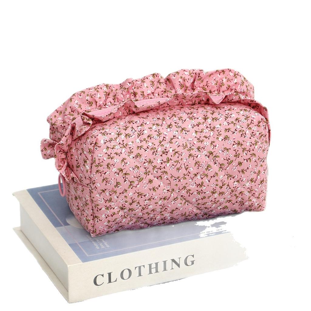 Lace Bow Cosmetic Bag Student Ribbon Quilted Pencil Bag Portable Toiletries Bag Liner Bag