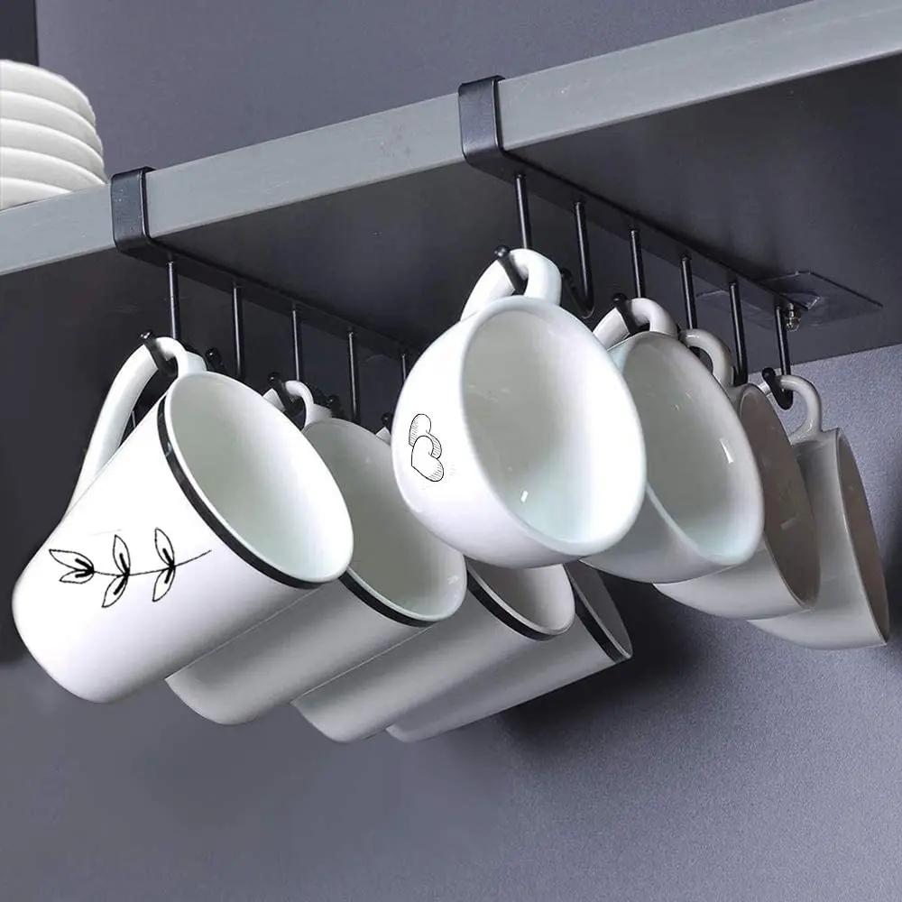 Coffee Cup Mug Holder Black White Hooks Shelf Multifunction Kitchen Cabinet Sundries Organizer Storage Hanger