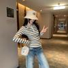 Spicy Girl Striped Slimming Long Sleeve T-Shirt - Stylish Korean Autumn/Winter Top for Women