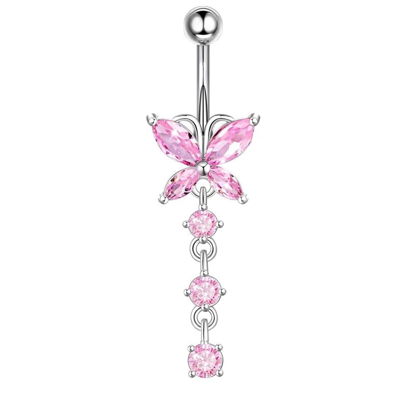 Damen Edelstahl Sexy Strand Schmetterling Zirkon Anhänger Perforierte Bauchnabelringe 10mm Vergoldet Drittanbieter-Zertifiziert Trendig