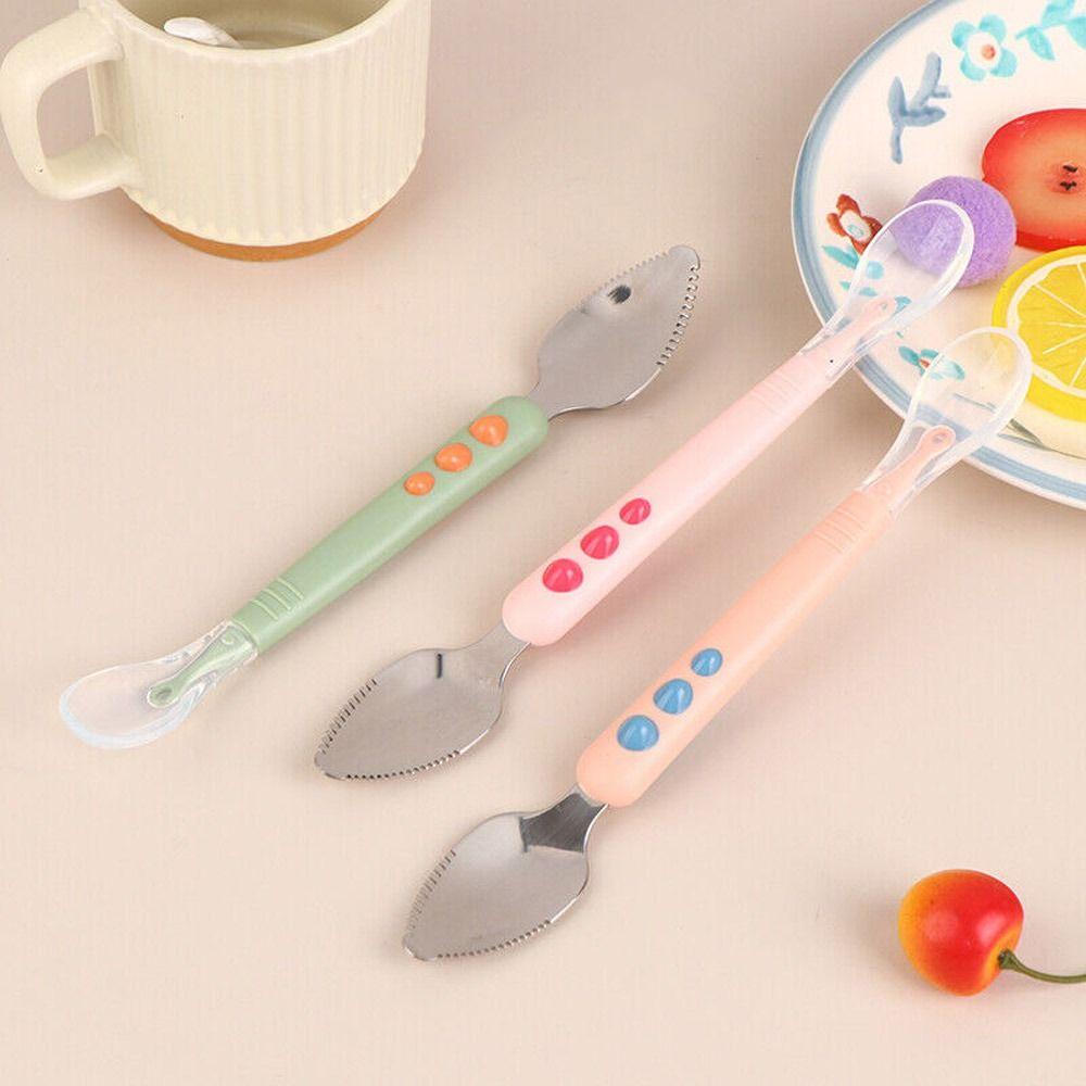 Silicone Complementary Food Spoon Double-Ended Fruit Scraper Spoon Portable Feeding Spoon